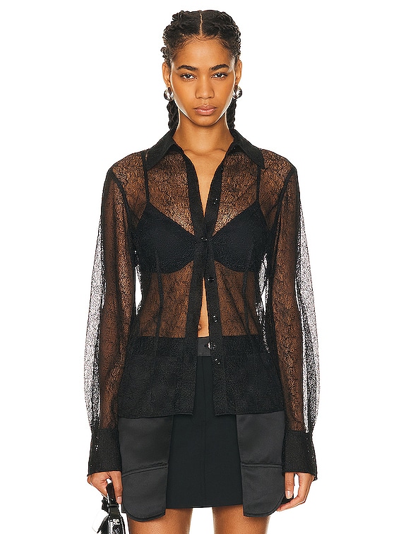 Helmut Lang Seamed Web Lace Shirt in Black | FWRD