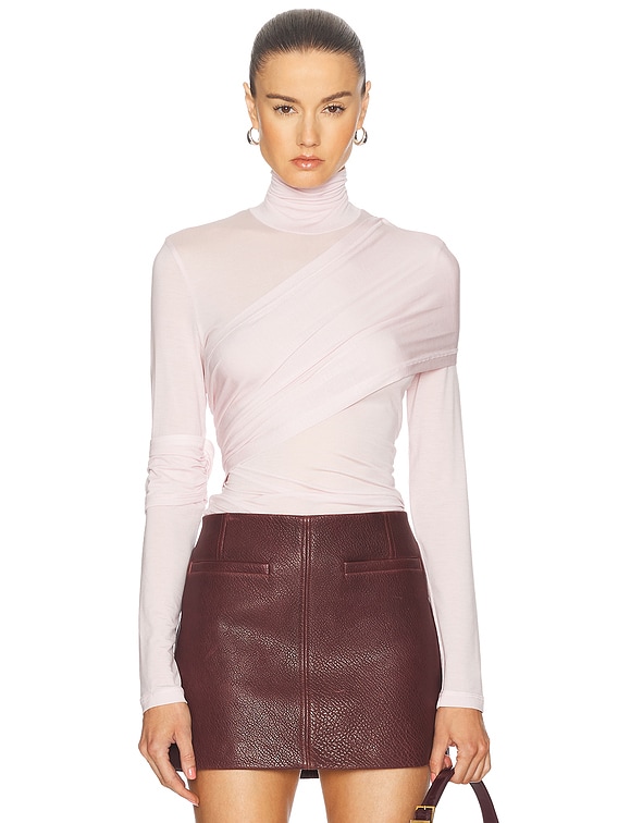 Helmut Lang Turtleneck Wrap Top in Dusty Pink | FWRD