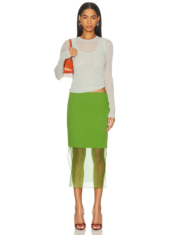 Helmut Lang シースルー生地のレイヤードのロンT Helmut Lang Mesh Layered Long Sleeve Top in Aqua Gray | FWRD