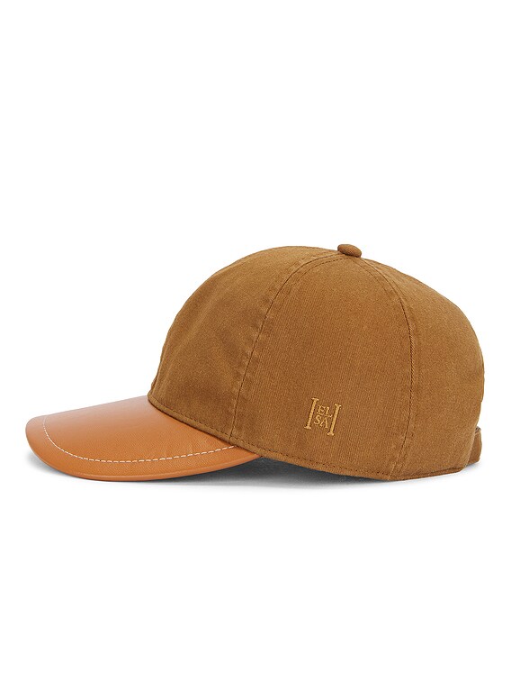 Helsa Brown Canvas & Leather Cap With Adjustable Back Strap, NWT Helsa Helsa Hat in Khaki & Tan | FWRD main image 3