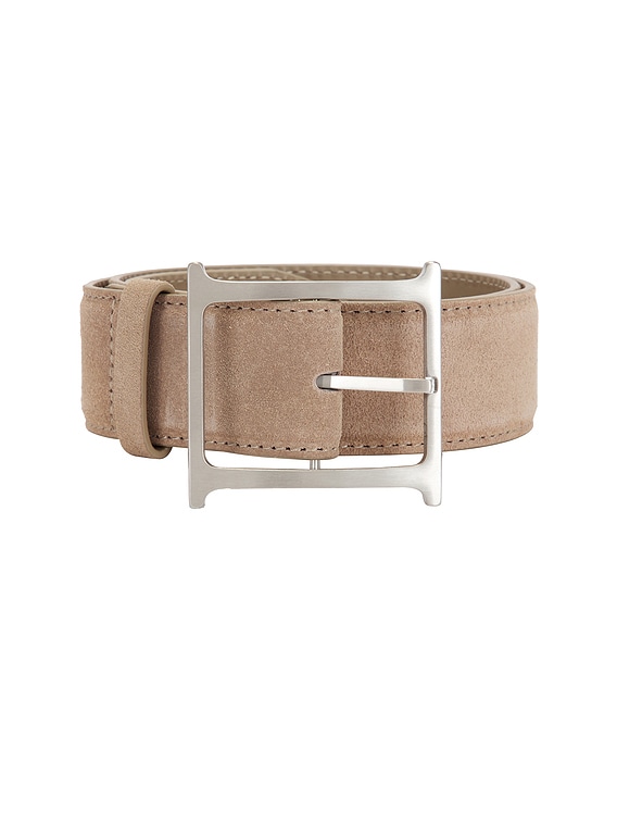 Helsa Logo Belt in Taupe Suede | FWRD
