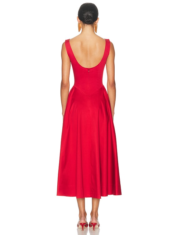 Stretch Cotton Sateen Midi Dress