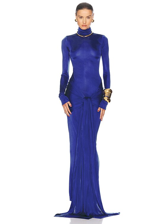 Helsa Slinky Jersey Sarong Maxi Dress in Royal Blue | FWRD