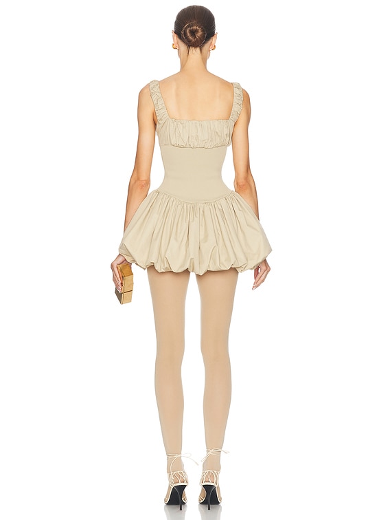 Helsa Rib Mix Puffy Mini Dress in Khaki | FWRD