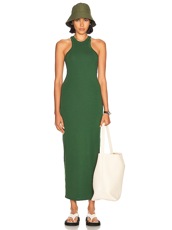 Helsa Jersey Double Halter Long Dress in Forest | FWRD