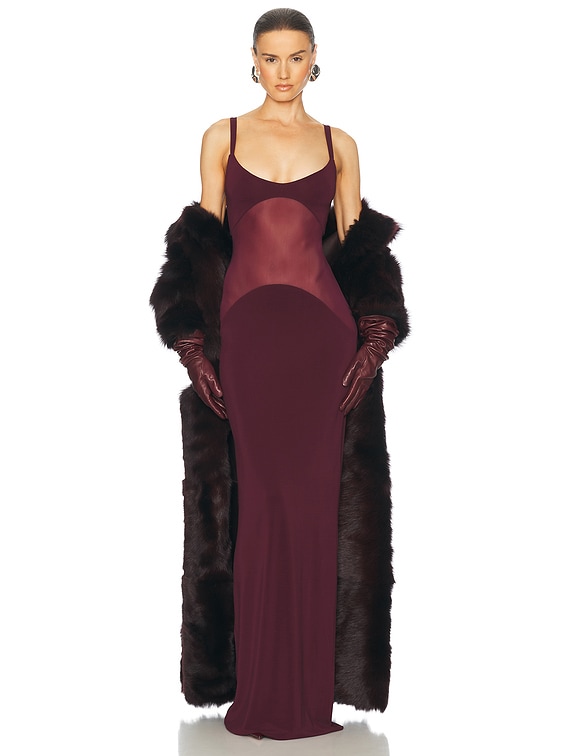 Helsa Sheer Knit Curve Maxi Dress in Wine - Size XL