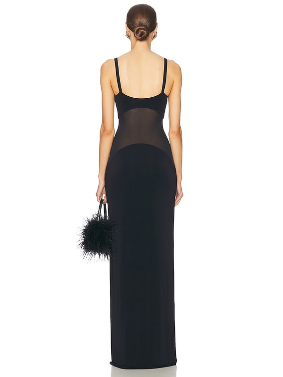 Helsa Sheer Knit Curve Maxi Dress in Black | FWRD