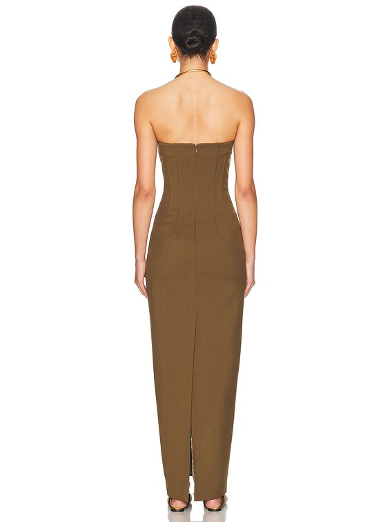 Helsa The Linear Suiting Dress in Dark Olive | FWRD Helsa The Linear Suiting Dress in Dark Olive | FWRD