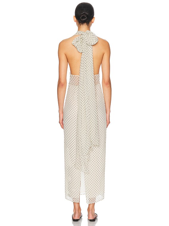 Helsa The Scarf Dress in Printed Silk Chiffon in Ivory & Black Dot