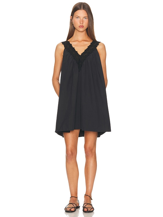 Helsa Mini Dress With Lace in Tech Poplin in Black | FWRD