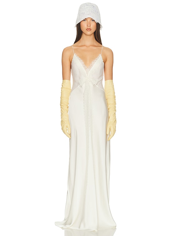 Helsa Mix Media Slip Dress in Ivory | FWRD Helsa Mix Media Slip Dress in Ivory | FWRD