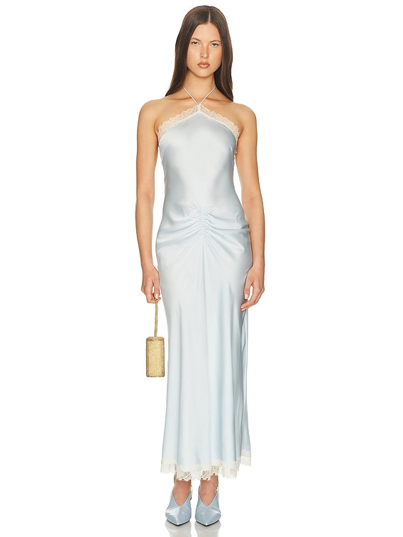 blue lace and nude dress Light Blue Satin Lace Side Slit Maternity Slip Dress – PinkBlush