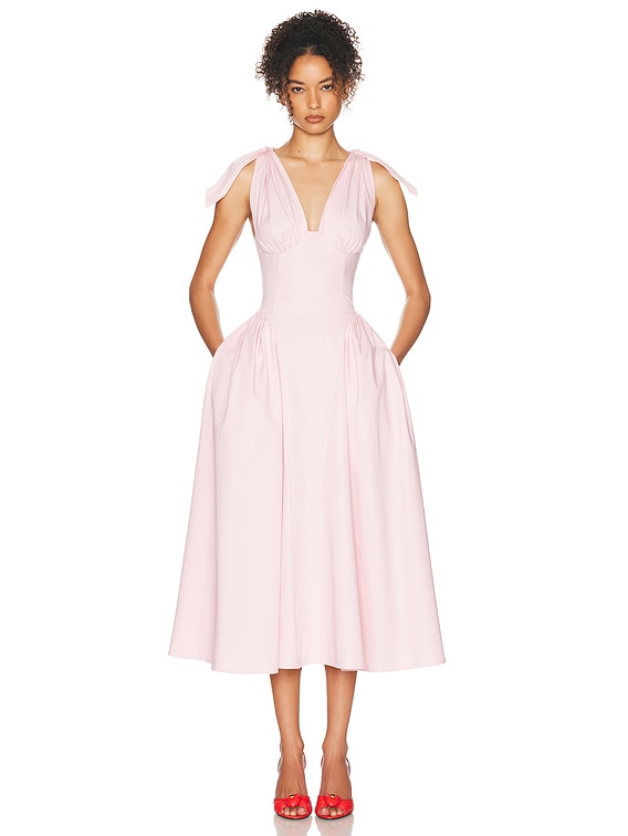Helsa Fairweather Midi Dress in Stretch Cotton Sateen in Tea Rose | FWRD