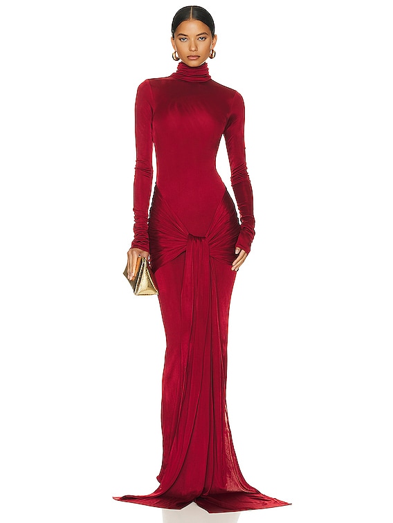 Helsa Slinky Jersey Sarong Maxi Dress in Samba Red