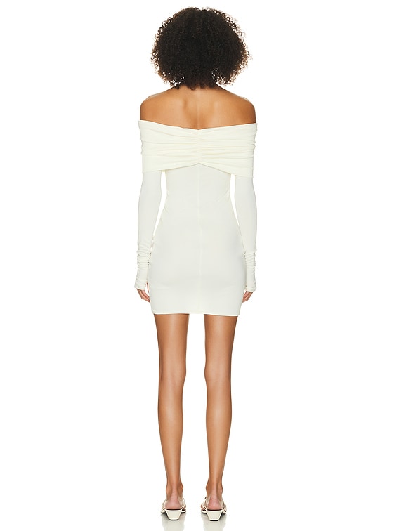 Helsa Matte Jersey Off Shoulder Mini Dress in Ivory | FWRD