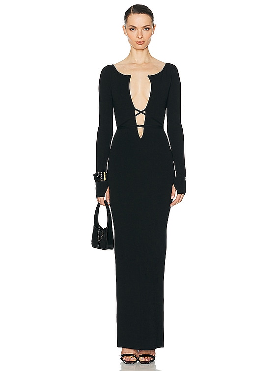 Helsa Niall Deep V Neck Dress in Black | FWRD