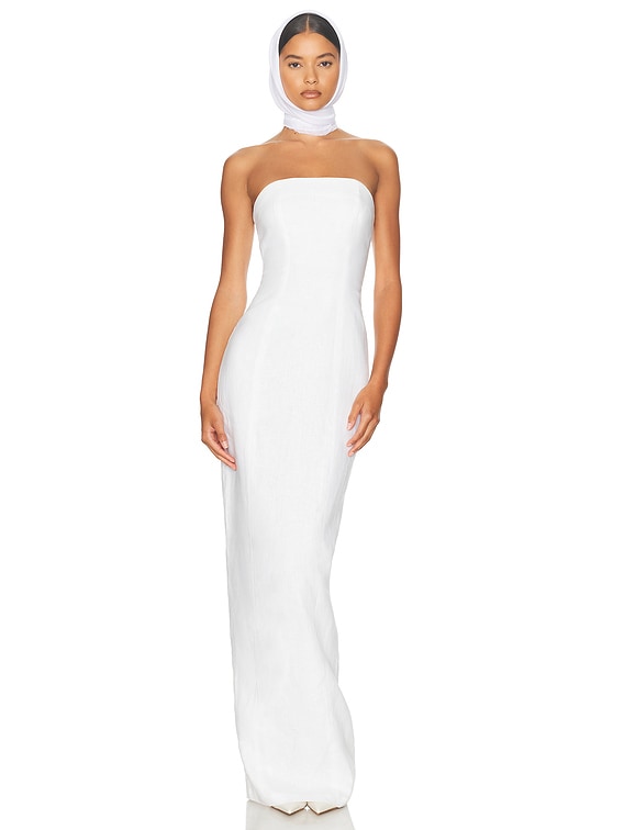 fitted lace wedding dress Ariana Strapless Lace Maxi Dress• Shop American Threads Boutique Off White / L