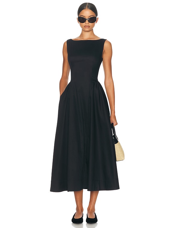Stretch Cotton Sateen Midi Dress