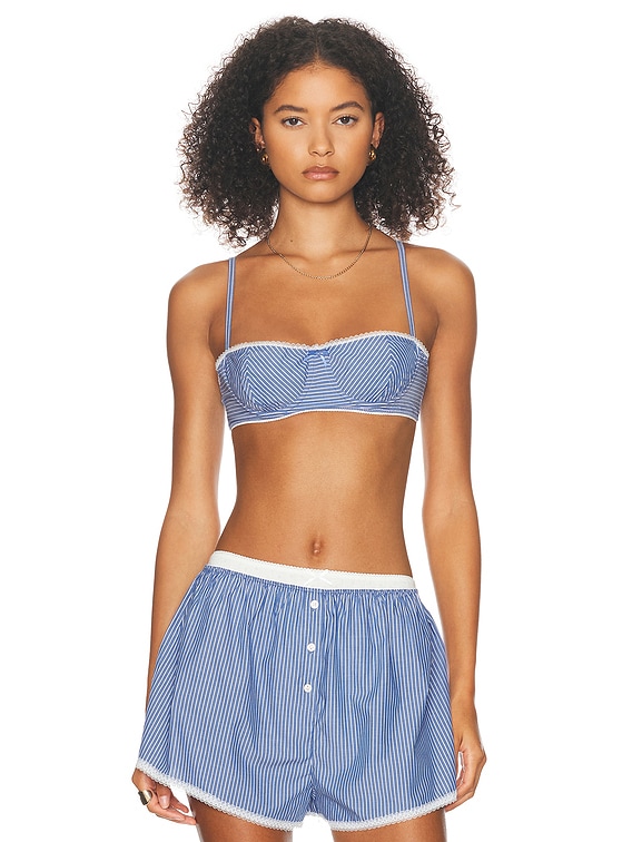 Helsa Pinstripe Poplin Bra in Blue Pinstripe | FWRD