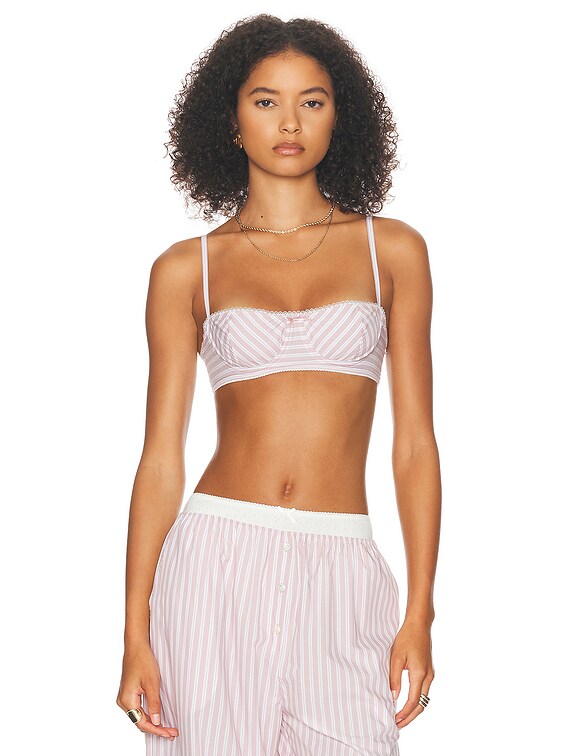 Helsa Wide Stripe Poplin Bra in Mauve Stripe | FWRD