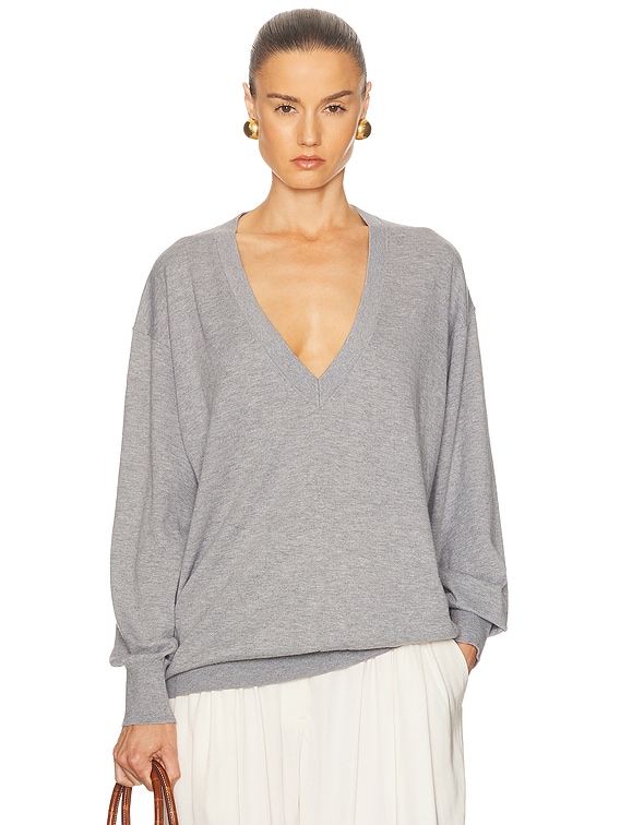 Helsa Quintana Oversized V Neck Sweater in Heather Grey | FWRD
