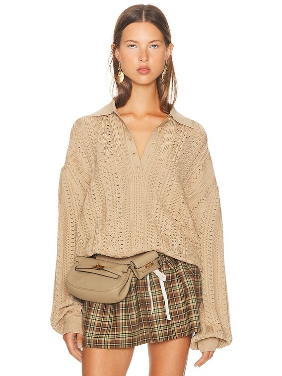 Helsa Addeline Oversized Polo in Tan | FWRD