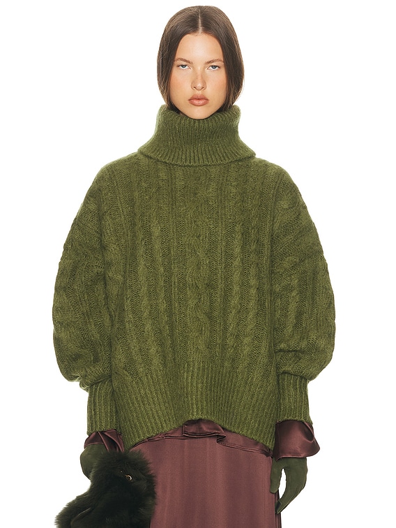 Helsa Claudiya Cable Turtleneck in Forest Green | FWRD