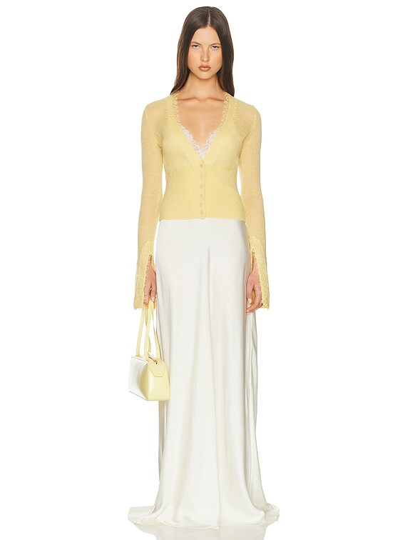 Helsa Bridgitte Lace Trim Cardigan in Yellow | FWRD