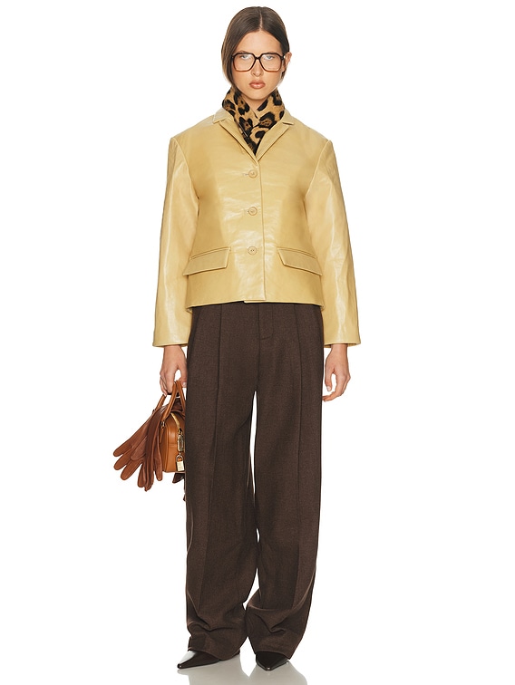 Helsa Puffy Leather Jacket in Maize | FWRD