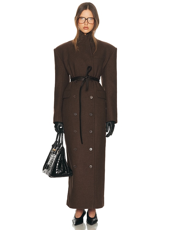 Helsa Italian Wool Blend Extra Long Coat in Chocolate | FWRD