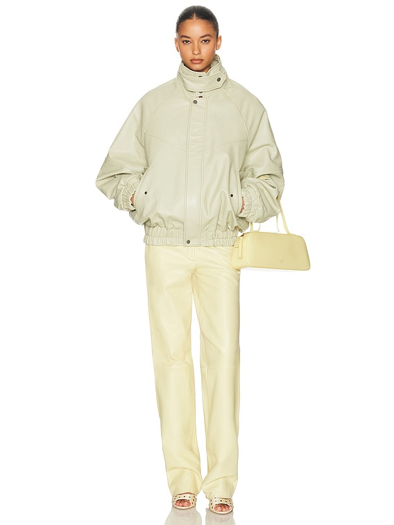 Helsa The Oversized Leather Bomber in Dusty Yellow | FWRD