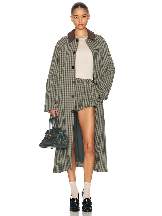 Helsa Novelty Trench in Green & Brown Plaid | FWRD