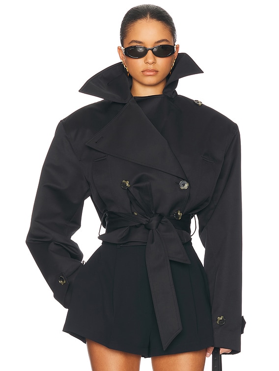 Helsa Oversized Cropped Trench in Black | FWRD