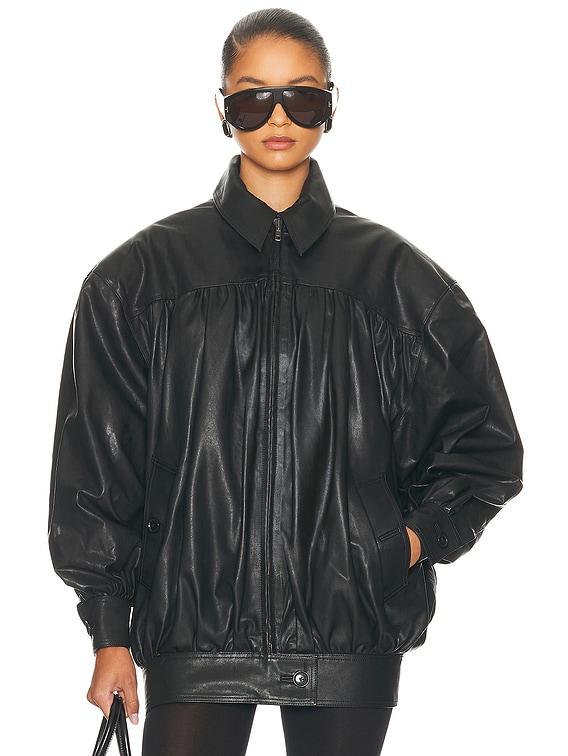 Helsa The Shirred Oversized Leather Jacket in Black | FWRD