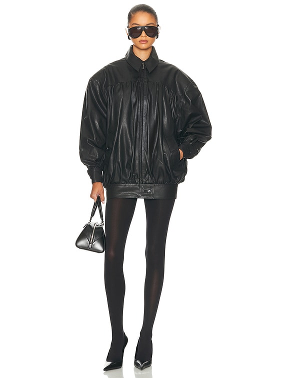 Helsa The Shirred Oversized Leather Jacket in Black | FWRD