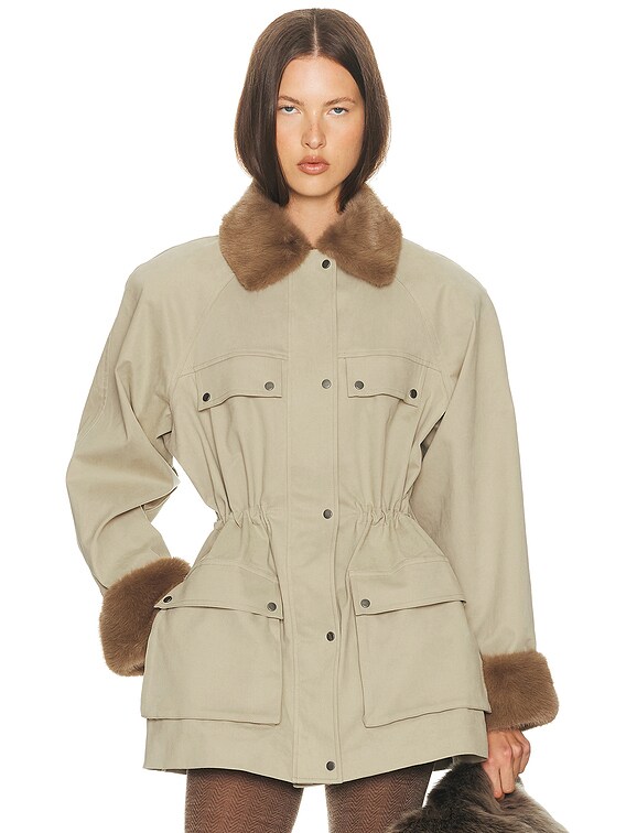 Helsa The Balmoral Jacket With Faux Fur Trim in Khaki | FWRD