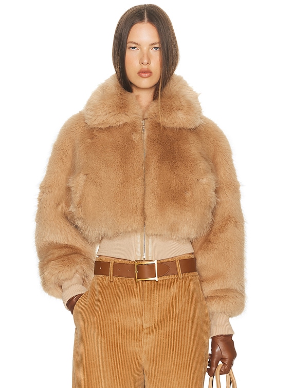 Helsa Faux Fox Bomber Jacket in Bisque | FWRD