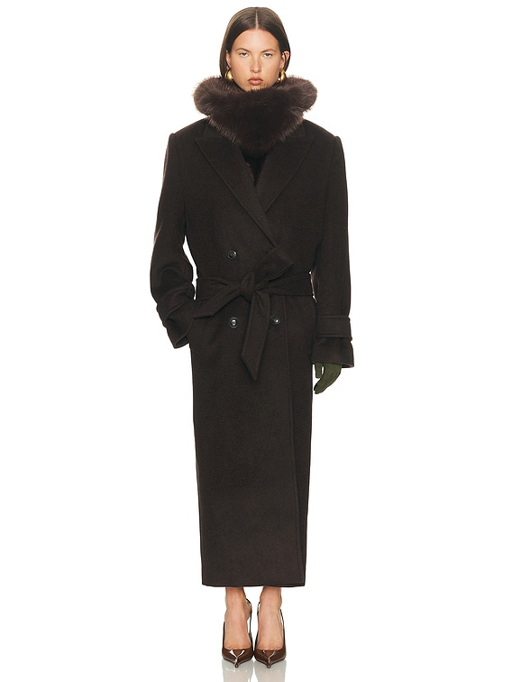 Helsa Bold Shoulder Long Coat in Espresso | FWRD