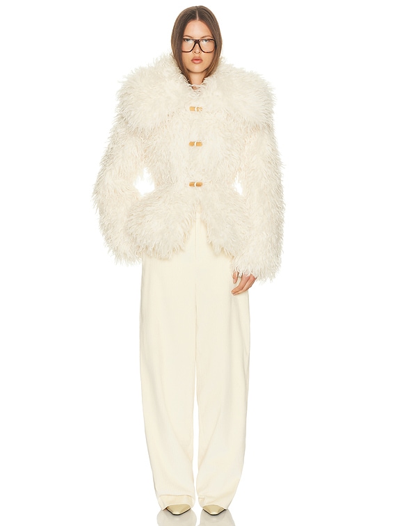 Helsa Dramatic Collar Faux Shearling Jacket in Ivory | FWRD