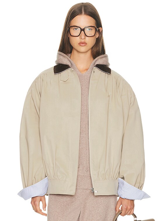 Helsa The Shirred Bomber Jacket With Corduroy Collar in Sandstone