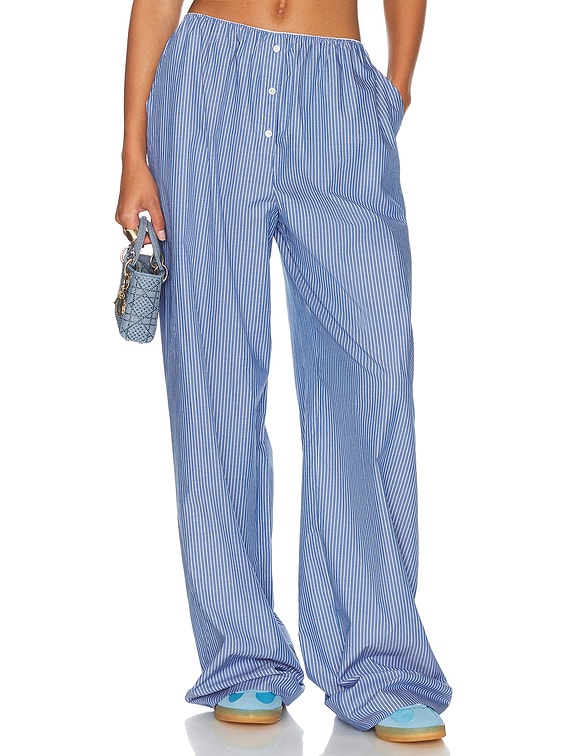 Helsa Pinstripe Poplin House Pants in Blue Pinstripe | FWRD