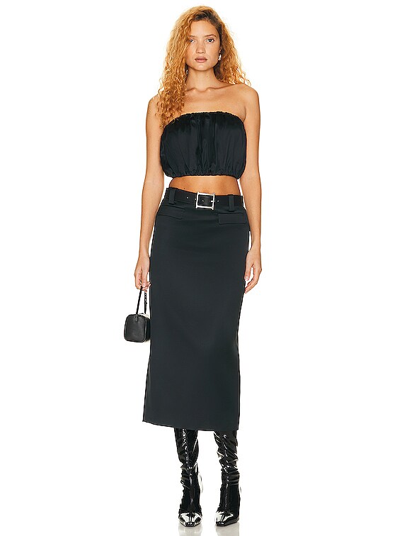 Helsa Heavy Satin Column Skirt in Black | FWRD