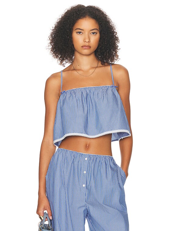 Helsa Pinstripe Poplin Camisole in Blue Pinstripe | FWRD