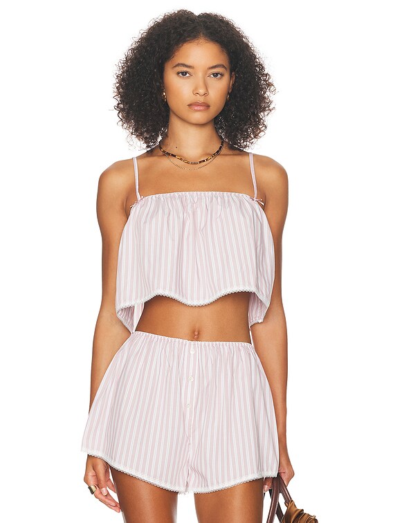 【HI FI FNK】Satin Striped Warmer Pola Top SOLY HUX Women's Striped Lace Trim Cami Crop Top Button
