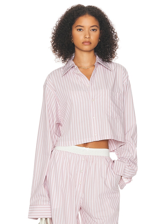 Wide Stripe Poplin Cropped Shirt