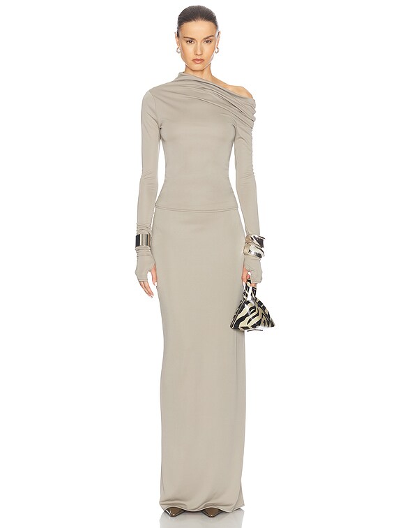 Helsa Matte Jersey Drape Shoulder Top in Oyster | FWRD