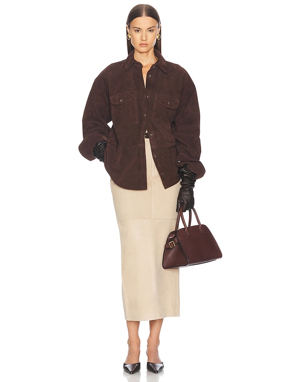 Helsa Suede Overshirt in Chocolate Brown | FWRD