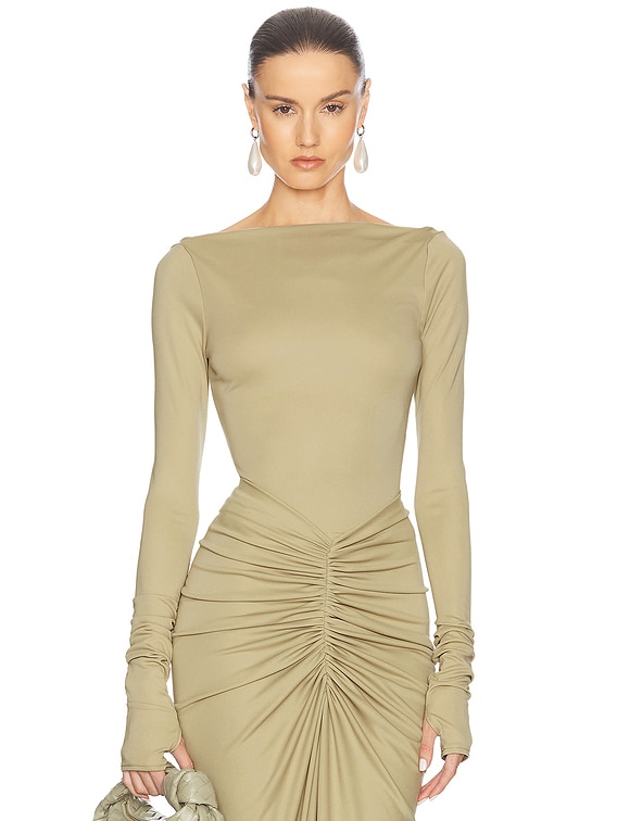 Helsa Matte Jersey Long Sleeve Top in Elm | FWRD