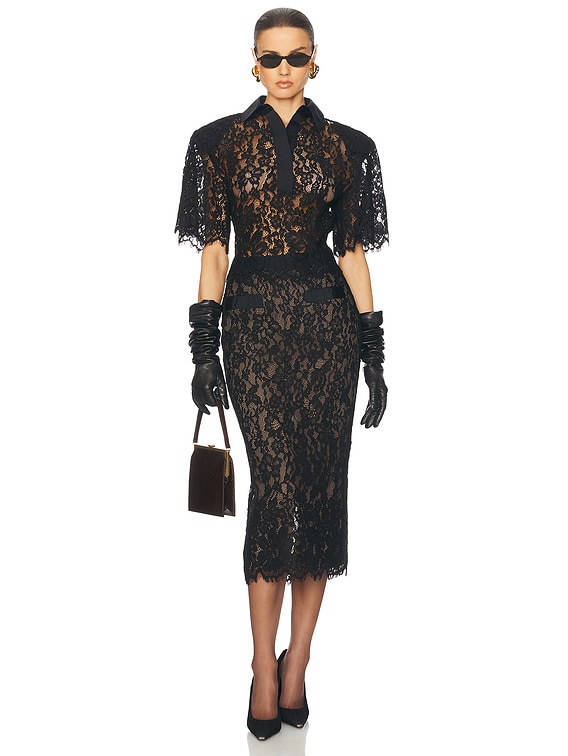 Helsa The Lace Shirt With Shoulder Pad in Black | FWRD