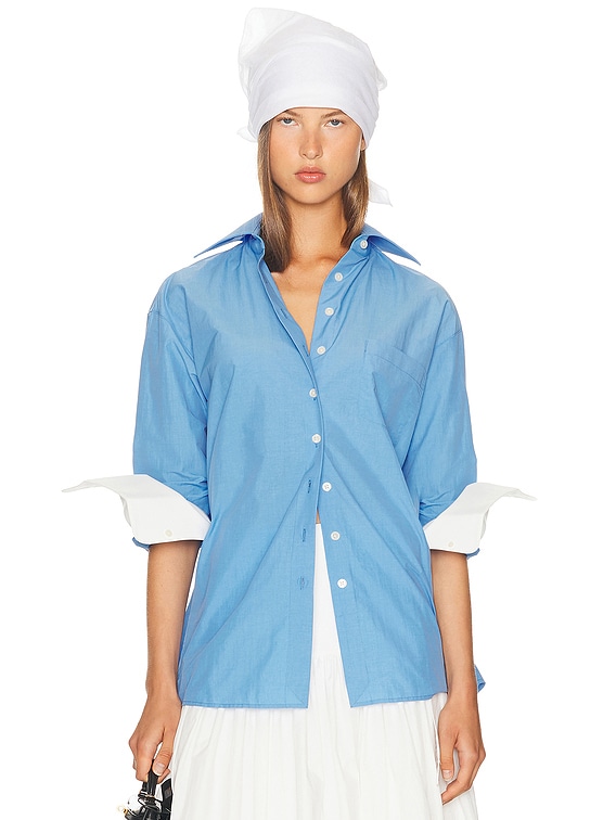 Helsa Classic Oversized Shirt in Tech Poplin in Classic Blue | FWRD